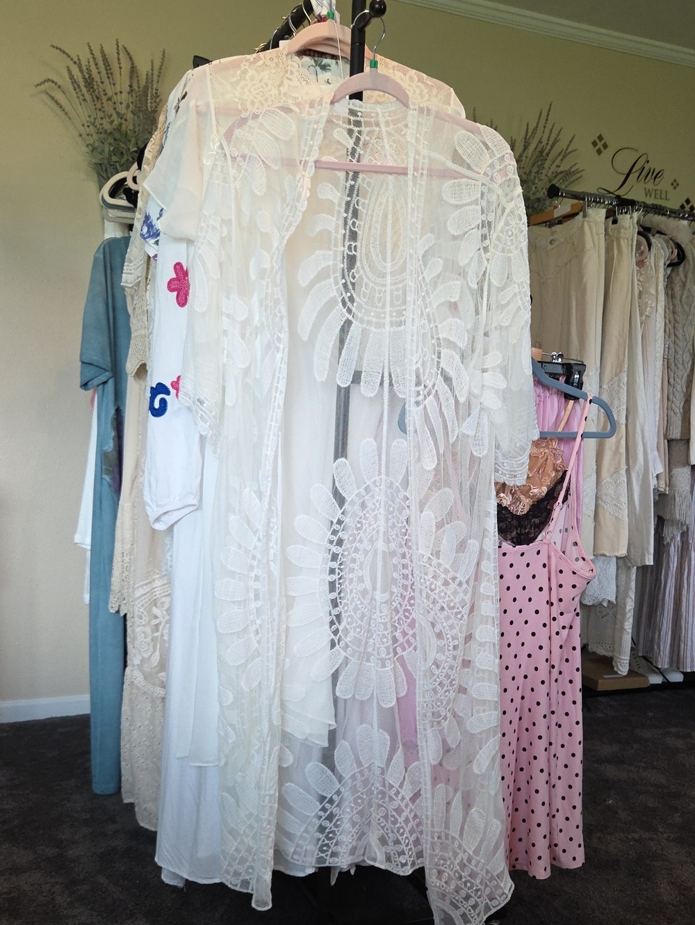 White Lace Sheer Kimono Cover-Up - Brand Unspecified